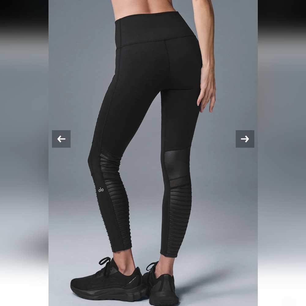 #199. ALO Yoga Black Leggings High Waisted Moto Gym Running Athleisure. - Picture 2 of 10